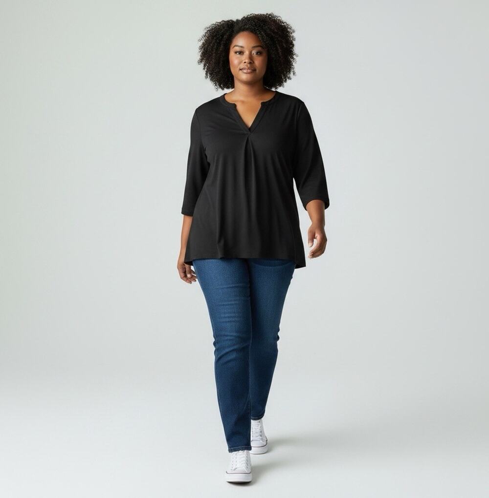 Lands End Shirt Womens Solid Black Plus Size 2X Popover Blouse Cotton